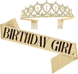MARGOUN Birthday Headbands Birthday Satin Sash and Tiara Birthday Crown for Girls Women Birthday Party Supplies - A01